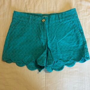 crown & ivy Teal Scalloped Hem High-Rise Shorts